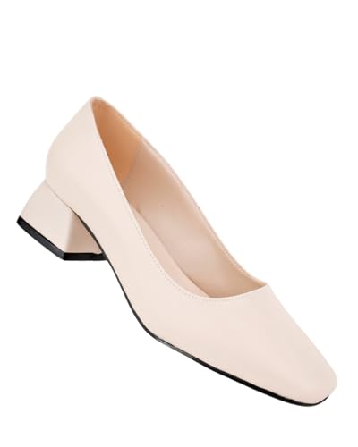 Muggo M2190 garantierte Damen-Freizeitschuhe mit quadratischem Zehenbereich und kurzem Absatz (Beige, EU-Schuhgrößensystem, Erwachsene, numerisch, Größe M, 40) von Muggo