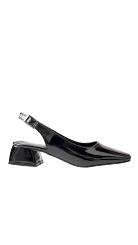 Muggo M2191 rückenfreie Damenschuhe mit kurzem Absatz und quadratischem Zehenbereich (schwarzes Lackleder, EU-Schuhgrößensystem, Erwachsene, numerisch, Größe M, 40) von Muggo