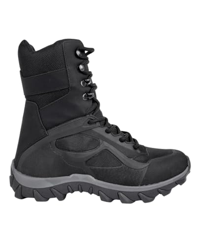 Muggo M2192 Garantierter taktischer Kampfstiefel mit Reißverschluss und Schnürung, Wüstenstiefel (Schwarz, EU-Schuhgrößensystem, Erwachsene, numerisch, Größe M, 43) von Muggo