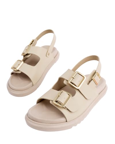 Muggo M2195 Doppelriemen, verstellbare Schnalle, tägliche Damensandale (Beige, EU Footwear Size System, Adult, Numeric, Medium, 40) von Muggo