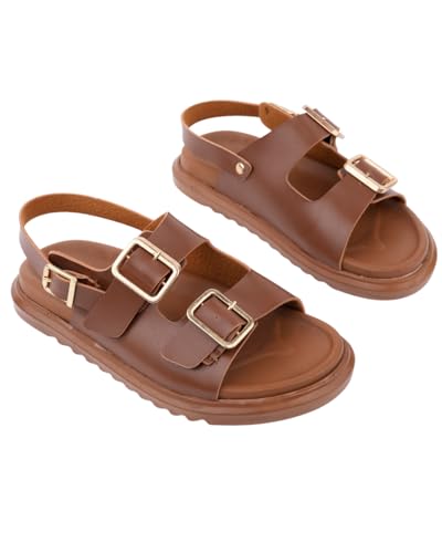 Muggo M2195 Doppelriemen, verstellbare Schnalle, tägliche Damensandale (Tan, EU Footwear Size System, Adult, Numeric, Medium, 38) von Muggo