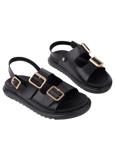 Muggo M2195 Doppelriemen, verstellbare Schnalle, tägliche Damensandale (schwarz, EU Footwear Size System, Adult, Numeric, Medium, 38) von Muggo