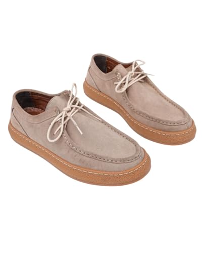 Muggo M2201 Klassische Echtleder-Freizeitschuhe für Herren, mit Schnürung, Wildlederimitat (Beige Wildleder, EU-Schuhgrößensystem, Erwachsene, numerisch, Größe M, 41) von Muggo