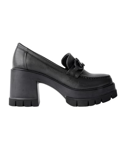 Muggo M2203 Damen-Freizeitschuhe mit dickem Absatz, runde Zehenpartie, Metallschnalle, Schwarz, EU-Schuhgrößensystem, Erwachsene, numerisch, Größe M, 37 von Muggo