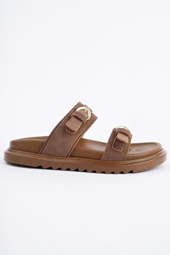 Muggo OVELA Damen-Hausschuhe mit doppeltem Riemen, verstellbar, mit Gürtel, Hellbraun, EU-Schuhgrößensystem, Erwachsene, numerisch, Größe M, 38 von Muggo