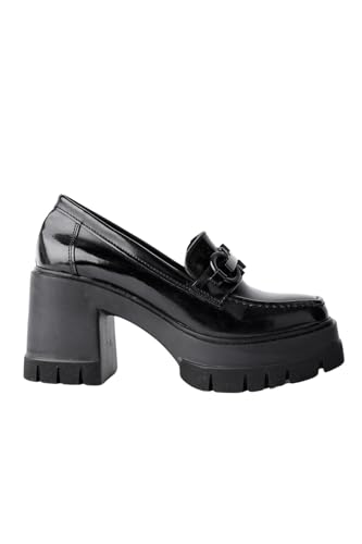 Muggo Valencia Damen-Freizeitschuhe mit dickem Absatz, runde Zehenpartie, Metallschnalle, schwarzes Lack, EU-Schuhgrößensystem, Erwachsene, numerisch, Größe M, 40 Muggo Valencia Damen-Freizeitschuhe mit dickem Absatz, runde Zehenpartie, Metallschnalle, schwarzes Lack, EU-Schuhgrößensystem, Erwachsene, numerisch, Größe M, 40 von Muggo