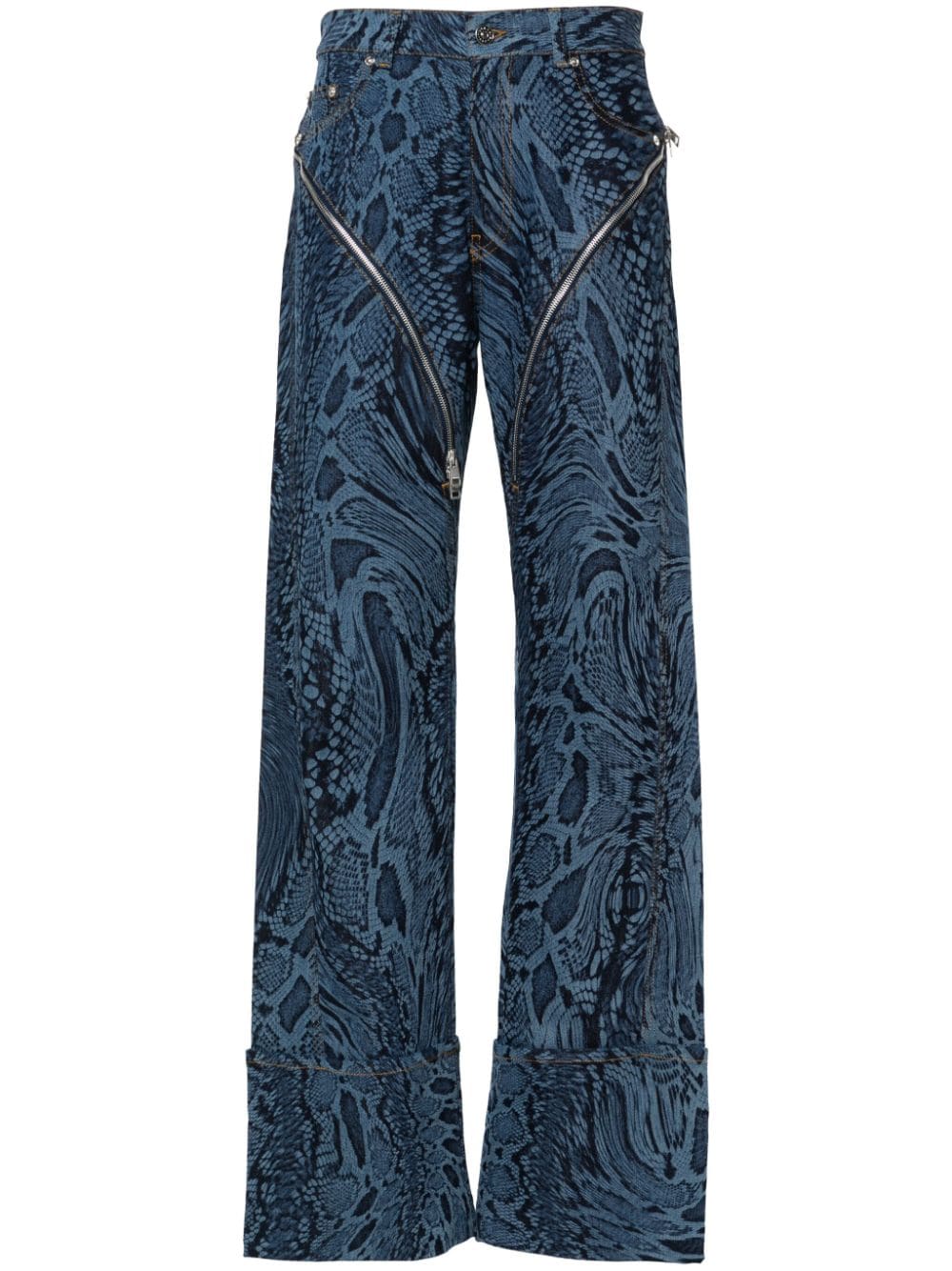 Mugler Gerade Jeans mit Schlangenleder-Print - Blau von Mugler