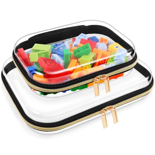 2 transparente Hartschalen-Etuis mit Reißverschluss, transparente Make-up-Taschen mit Reißverschluss-Griff, transparente Kulturbeutel für Damen und Herren, Reiseutensilien, große Öffnung, von Muglunar