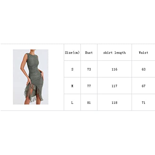 Damen Rüschen Ruffle Minikleid Ärmellos Offener Rücken Bodycon Netz Rüschen Quasten Kleid Y2K Unregelmäßiger Saum Partykleid Streetwear (Gray Green, M) von Mugoebu