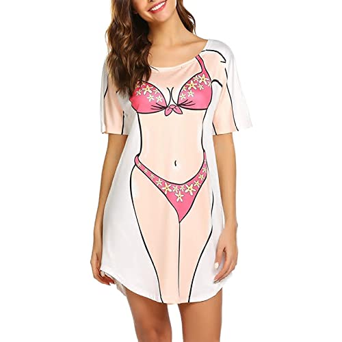Damen Sommer Badeanzug Cover Up süßes Strand Bikini Shirt Print Strandbekleidung Badeanzug Coverups lustiges Kleid (Pink Flower, XX-Large) von Mugoebu