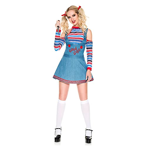 Mugoebu Damen 2 PCs Halloween Kostüme gruselige Albtraum Killer Doll wollen Filmcharakter Kleid Chucky Doll Kostüm Set Spielen (Dress, M) von Mugoebu