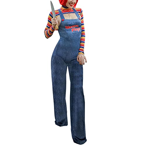 Mugoebu Damen 2 PCs Halloween Kostüme gruselige Albtraum Killer Doll wollen Filmcharakter Kleid Chucky Doll Kostüm Set Spielen (Pant, S) von Mugoebu