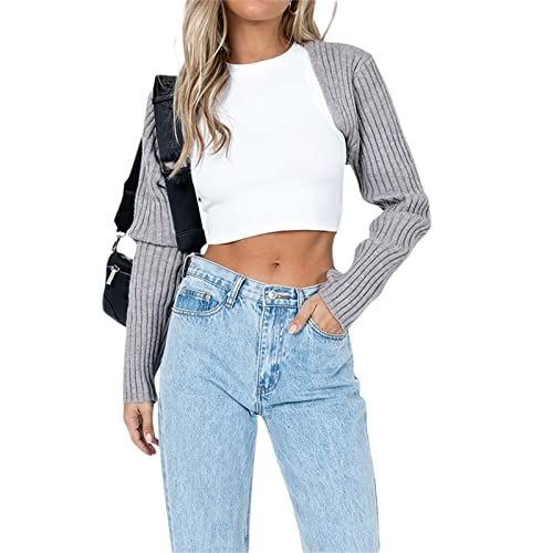 Mugoebu Damen Langarm Open Front Crop Cardigan Häkeln Strick Bolero Achselzucken Drop Schultermännat Middigelland Deckhöfe Oberbekleidung (E, Large) von Mugoebu