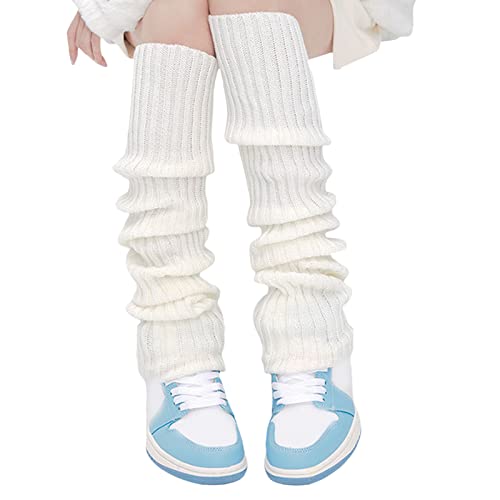 Mugoebu Damen Lolita stricken Beinwärmer lange Socken Harajuku Japanisch Kawaii gestrickt Stiefel Socken Winter Knöchel hohe Socke (White , One Size ) von Mugoebu