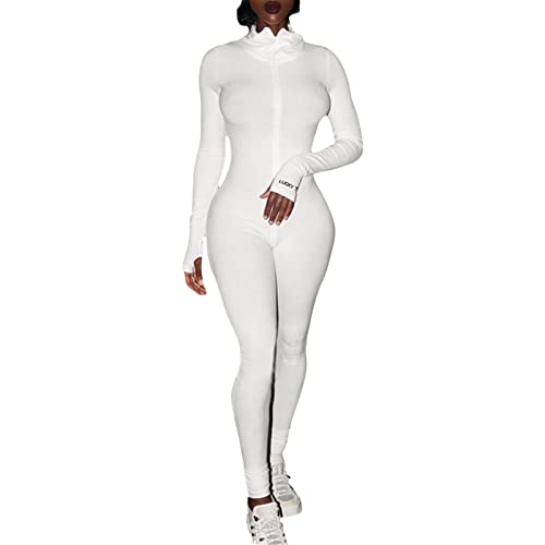 Mugoebu Damen Sexy Bodycon Langarm Quadratischer Ausschnitt Einteiliger Strampler Gerippt Gestrickt Yoga Jumpsuit Workout Unitard Playsuit Rückenfrei Niedlich Club (w-White, S) von Mugoebu