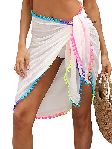 Mugoebu Damen Short Beach Wrapped Tüll Rock Schürze Bikini Wrap Chiffon Bluse Translucent Badeanzug Wrap Rock (Weiß-b, One Size) von Mugoebu