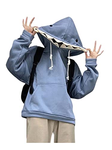 Mugoebu Damen Süßer Hai-Hoodie Langärmliger Kapuzenpullover in Kawaii-Tierhai-Form Übergroße ästhetische Sweatshirts für Teenager-Mädchen (Blue, Large) von Mugoebu