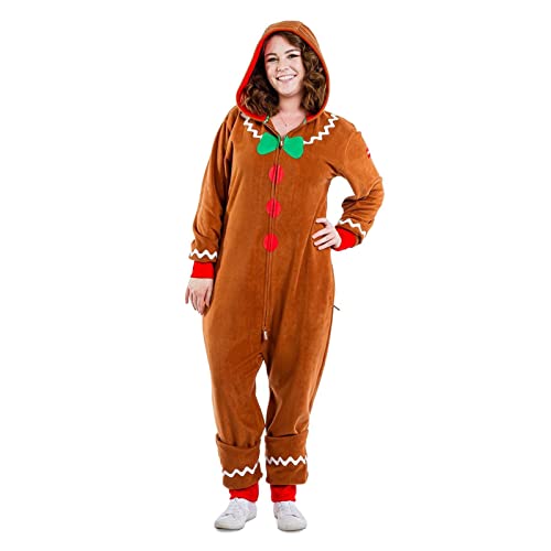 Mugoebu Familie Matching Weihnachten Kostüm Lebkuchen Langarm Zipper Hooded Jumpsuit für Männer Frauen Kinder Party Rollenspiel Cosplay Weihnachten Onesie (Adult , S ) von Mugoebu