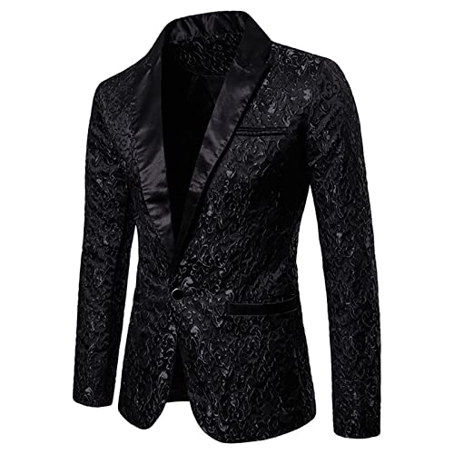 Mugoebu Herren Slim Fit Sakko Blazer Anzugjacke Freizeit EIN-Knopf Pailletten Glitter Anzug Jacke Karneval Kostüm für Hochzeit Party Festlich (Black#1, XXL) von Mugoebu