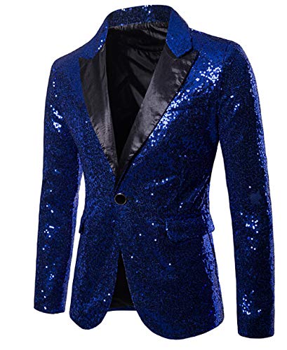 Mugoebu Herren Slim Fit Sakko Blazer Anzugjacke Freizeit EIN-Knopf Pailletten Glitter Anzug Jacke Karneval Kostüm für Hochzeit Party Festlich (Blue, XL) von Mugoebu