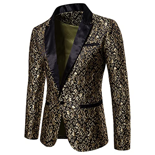 Mugoebu Herren Slim Fit Sakko Blazer Anzugjacke Freizeit EIN-Knopf Pailletten Glitter Anzug Jacke Karneval Kostüm für Hochzeit Party Festlich (Gold#1, M) von Mugoebu