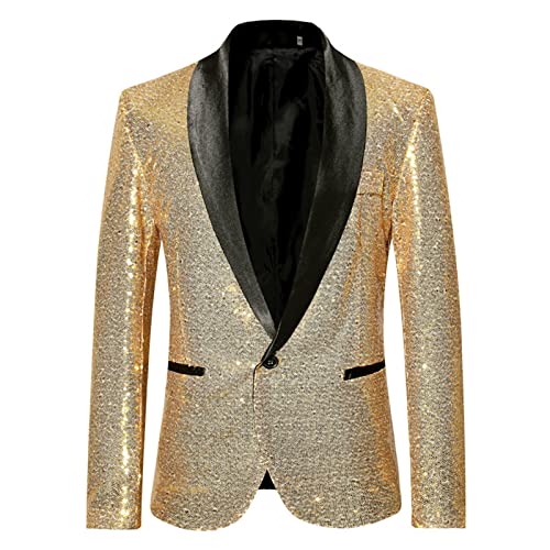 Mugoebu Herren Slim Fit Sakko Blazer Anzugjacke Freizeit EIN-Knopf Pailletten Glitter Anzug Jacke Karneval Kostüm für Hochzeit Party Festlich (Golden#3, S) von Mugoebu