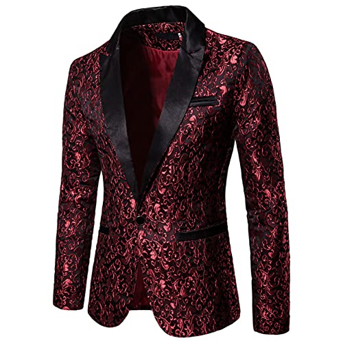 Mugoebu Herren Slim Fit Sakko Blazer Anzugjacke Freizeit EIN-Knopf Pailletten Glitter Anzug Jacke Karneval Kostüm für Hochzeit Party Festlich (Red#1, L) von Mugoebu