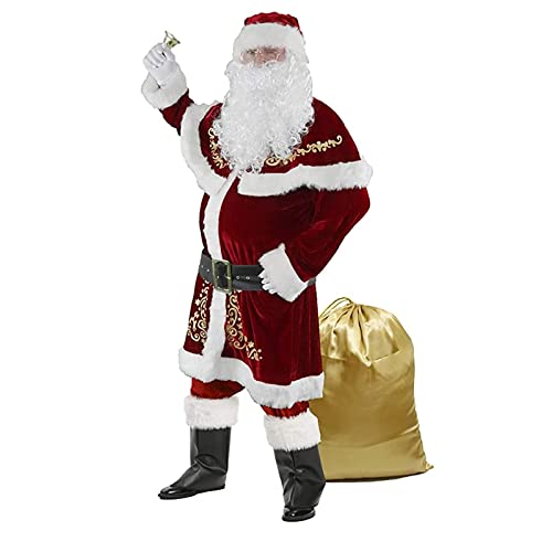 Mugoebu Weihnachtsmann Anzug Erwachsene Herren Weihnachtsmann Kostüm 7Pcs Deluxe Professionelle Samt Erwachsene Weihnachten Outfit Urlaub Cosplay Set (Red , L ) von Mugoebu