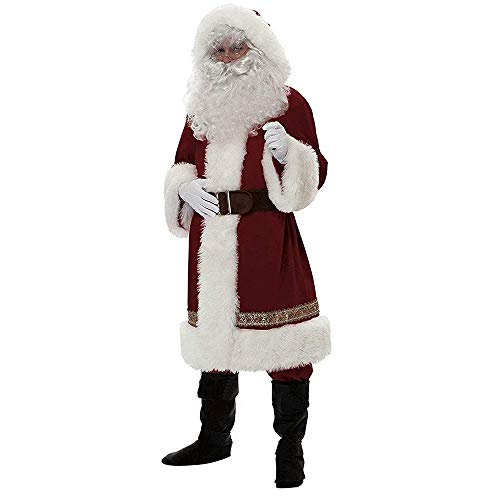 Mugoebu Weihnachtsmann Anzug Erwachsene Herren Weihnachtsmann Kostüm 7Pcs Deluxe Professionelle Samt Erwachsene Weihnachten Outfit Urlaub Cosplay Set (Wine Red #1 , XL ) von Mugoebu