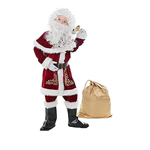 Mugoebu Weihnachtsmann Anzug Erwachsene Herren Weihnachtsmann Kostüm 7Pcs Deluxe Professionelle Samt Erwachsene Weihnachten Outfit Urlaub Cosplay Set (Wine red , L ) von Mugoebu