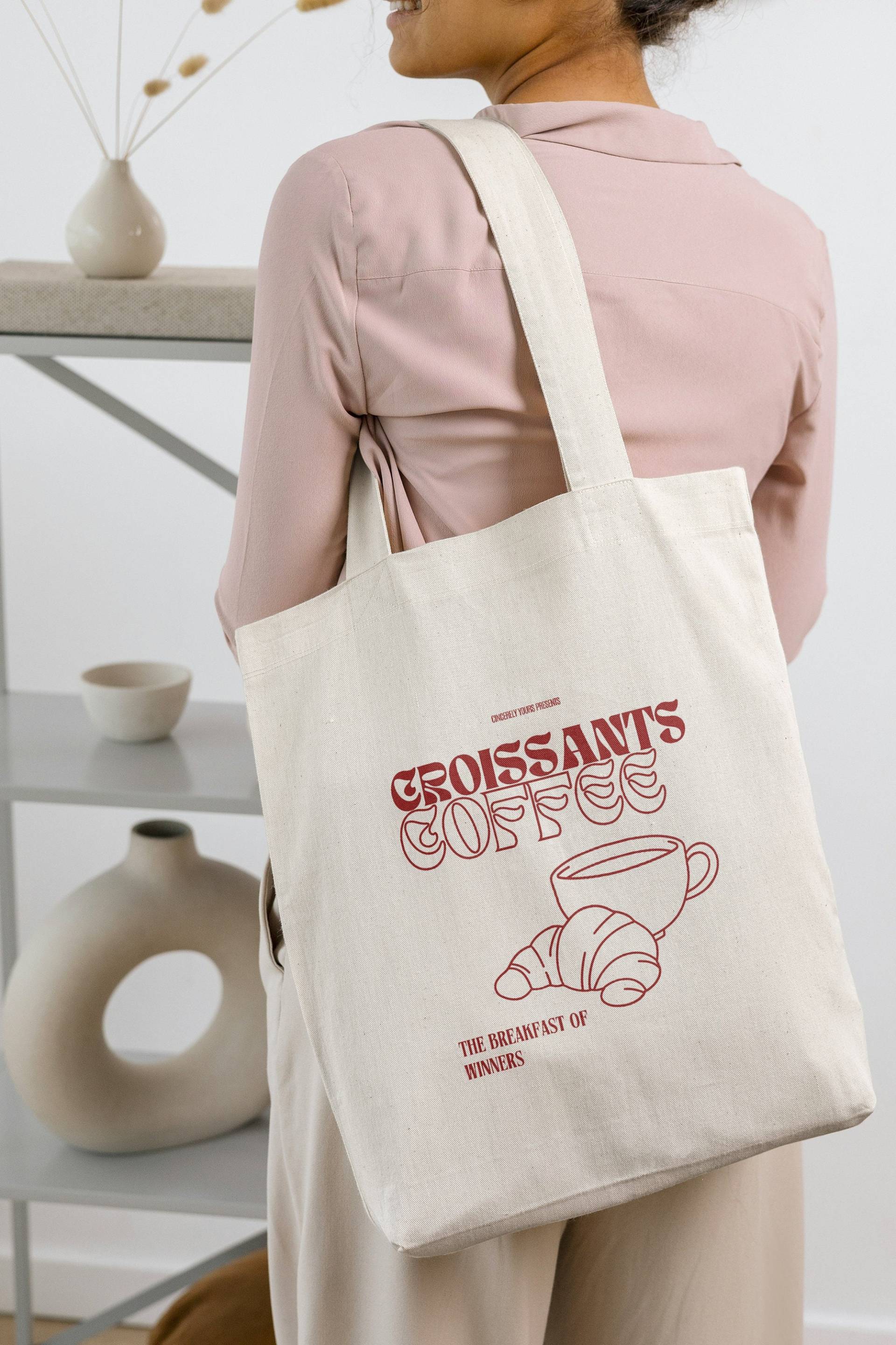Coffee & Croissants The Breakfast Of Winners Retro Tote Bag Lover Food Mothers Day Gift 90S Graphic Shopper Student Wellness von PricelessMomentsDE