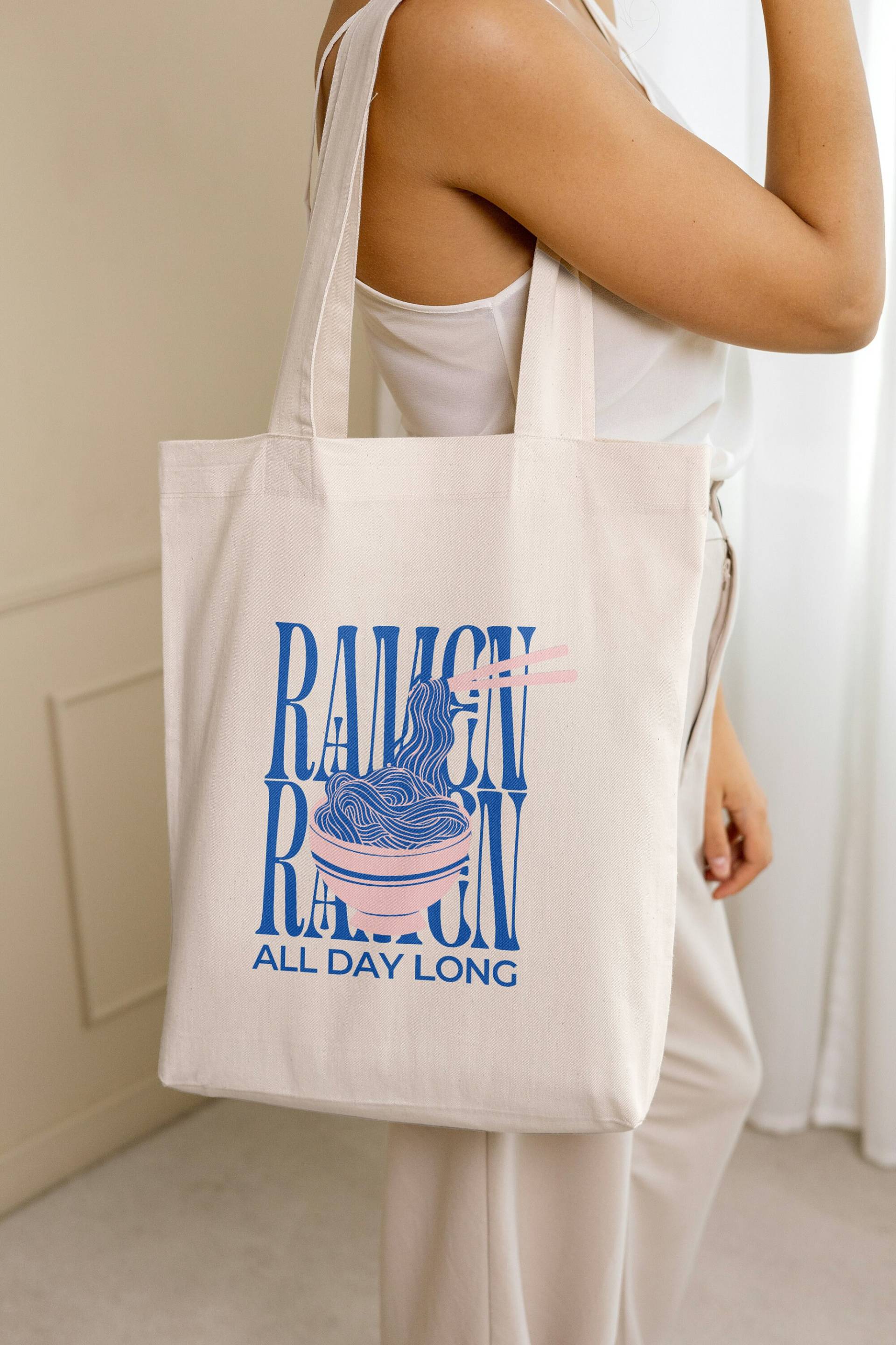 Ramen All Day Long Tote Bag Retro Noodle Japanese Food Lover Shopper Pop Art 90S Kawaii Vintage Gift Print Graphic von PricelessMomentsDE