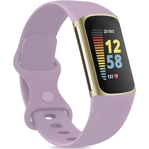 Mugust Armband Nur für Fitbit Charge 5/Fitbit Charge 6 Armband Damen Herren, Weiche Sport Ersatzarmbänder Kompatibel mit Fitbit Charge 5/Fitbit Charge 6 (Violett, Small) von Mugust