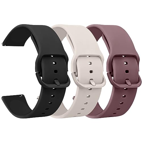 Mugust Armband für Amazfit GTR 4/GTR 3 Pro/GTR 3/GTR 2/GTR 2e/GTR 47 mm/Stratos 3/Stratos 2 Damen Herren, weiches Silikon, 3er-Pack Ersatzarmbänder für Amazfit Bip 5, Schwarz / Sternenlicht / Lila 1 von Mugust