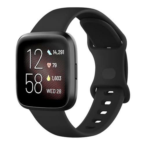 Mugust Armband für Fitbit Versa 2, Damen, Herren, weiches Silikon, Ersatzarmbänder für Fitbit Versa / Versa 2 / Versa Lite / Versa SE, Schwarz von Mugust