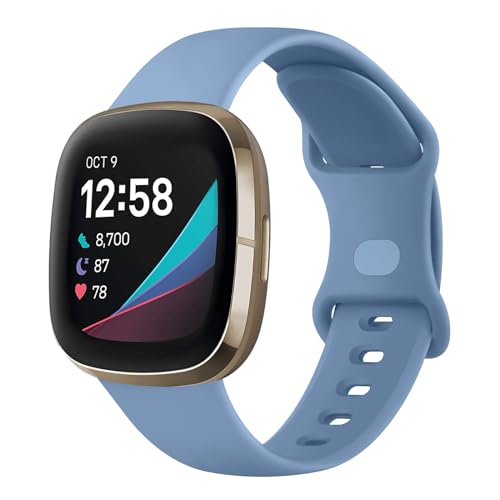 Mugust Armband für Fitbit Versa 3, Damen, Herren, Silikon, bunt, weiches Ersatzarmband für Fitbit Versa 4/Versa 3/Sense 2/Sense, Blau Fortgeschritten, S von Mugust