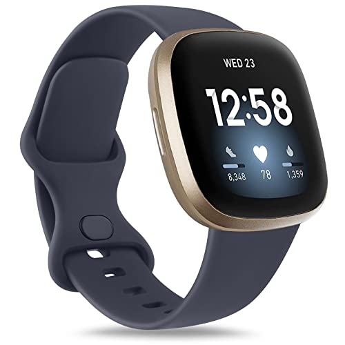 Mugust Armband für Fitbit Versa 3, Damen, Herren, Silikon, bunt, weiches Ersatzarmband für Fitbit Versa 4/Versa 3/Sense 2/Sense, Marineblau, S von Mugust