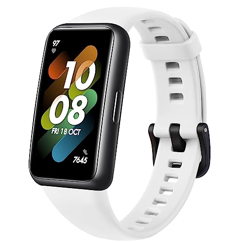 Mugust Armband für Huawei Band 7 Armband für Damen, Herren, Silikon, Sport, Ersatzarmbänder für Huawei Band 7, weiß von Mugust