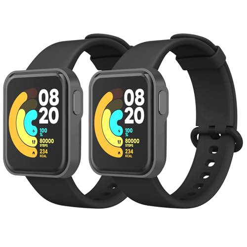 Mugust Armband für Redmi Watch Lite/Xiaomi Mi Lite Damen Herren, Silikon, bunt, weiches Ersatzarmband für Xiaomi Mi Watch Lite/Redmi Watch, 2er-Pack, Schwarz/Schwarz von Mugust