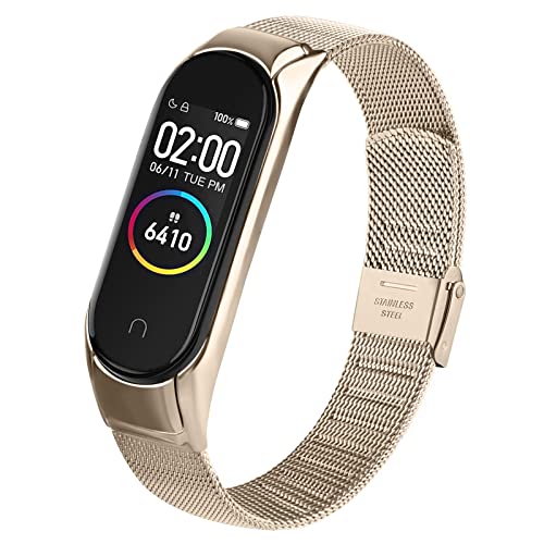 Mugust Armband für Xiaomi Mi Band 4 Xiaomi Mi Band 3 aus Metall, Ersatzarmband aus Edelstahl, verstellbare Schnalle für Mi Band 4 / Mi Band 3 für Damen und Herren, Gold Champagner von Mugust