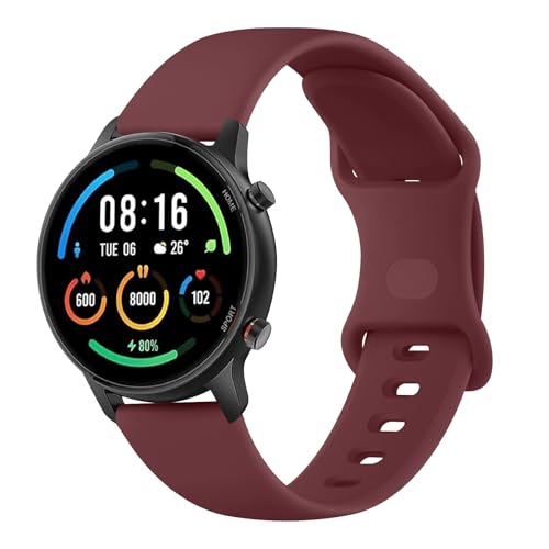 Mugust Armband für Xiaomi Mi Watch / Xiaomi Watch S1 / Xiaomi Watch S1 Active/Xiaomi Mi Watch Farbe Sport, 22 mm, Silikon-Sport-Ersatzarmbänder für Damen, Herren, Weinrot von Mugust