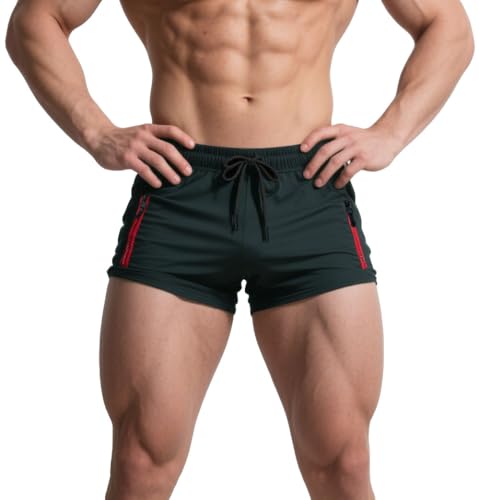 Muhshoiy Herren Badeshorts Atmungsaktiv Elastisch Verstellbar Mit Tunnelzug Trainingsshorts Baumwollfutter Reißverschlusstasche Schnelltrocknend Dunkelgrau L von Muhshoiy