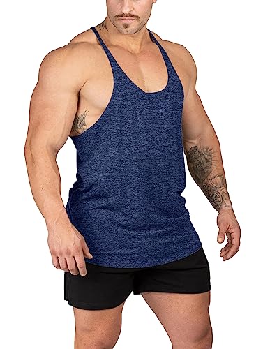 Muhshoiy Stringer Bodybuilding Tank Tops Low Cut Off Gym Workout Training Stretch Polyester Schnell trocknende T-Shirts/Blau/XL von Muhshoiy