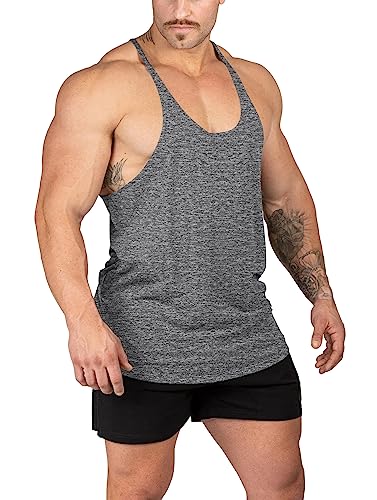 Muhshoiy Stringer Bodybuilding Tank Tops Low Cut Off Gym Workout Training Stretch Polyester Schnell trocknende T-Shirts/Grau/XL von Muhshoiy