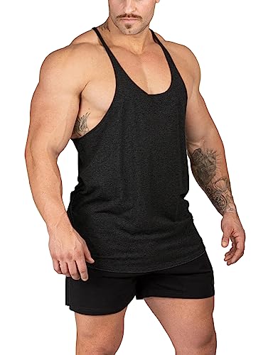 Muhshoiy Stringer Bodybuilding Tank Tops Low Cut Off Gym Workout Training Stretch Polyester Schnell trocknende T-Shirts/Schwarz/2XL von Muhshoiy