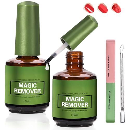 2 Stück Magic Nagellackentferner für Gelnägel, Gel Nail Polish Remover mit Nagelfeile und Nagelhautschieber, Gelnägel Shellac Entferner, Entfernt Schnell und Einfach Gellack, Schadet Dem Nagel Nicht von Muiefe