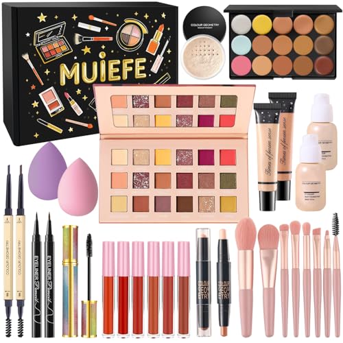 Muiefe Schminkset Frauen, All in One Make Up Set, Kosmetik Geschenkset mit Lidschatten Palette, Foundation, Lip Gloss, Eyeliner, Mascara for Damen & Teenager Mädchen von Muiefe