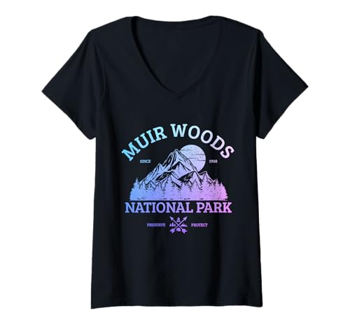 Damen Muir Woods Souvenirs Nationalpark Wandern Naturliebhaber T-Shirt mit V-Ausschnitt von Muir Woods - Apparel & Gifts