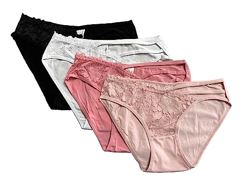 MuistA Damen Unterhose Hipster Panties mit Spitze weich Bequeme Slips Unterwäsche atmungsaktiv mittel Taille 4-er Pack (as3, Alpha, s, m, Regular, Regular, Rosa) von MuistA
