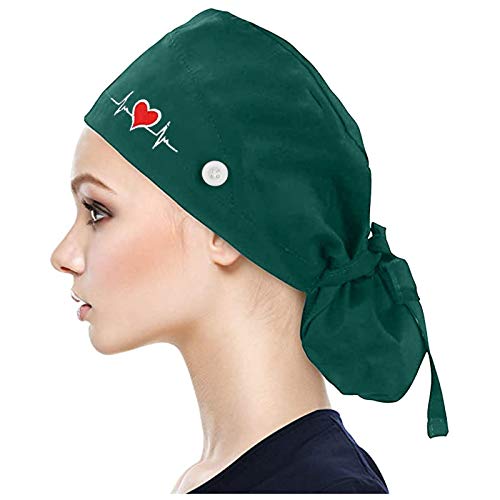 Muium(TM) Kappen mit Knopf und Baumwolle Einfarbige Schweißband Schrubben Hut für Unisex OP Haube Chirurgische Hut Verstellbar Kochmütze Kopfhauben Peeling Kappe (Minzgrün-B) von Muium(TM)